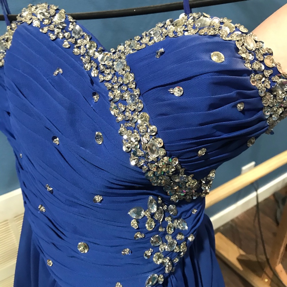 Midnight Blue Gown with Rhinestone Details